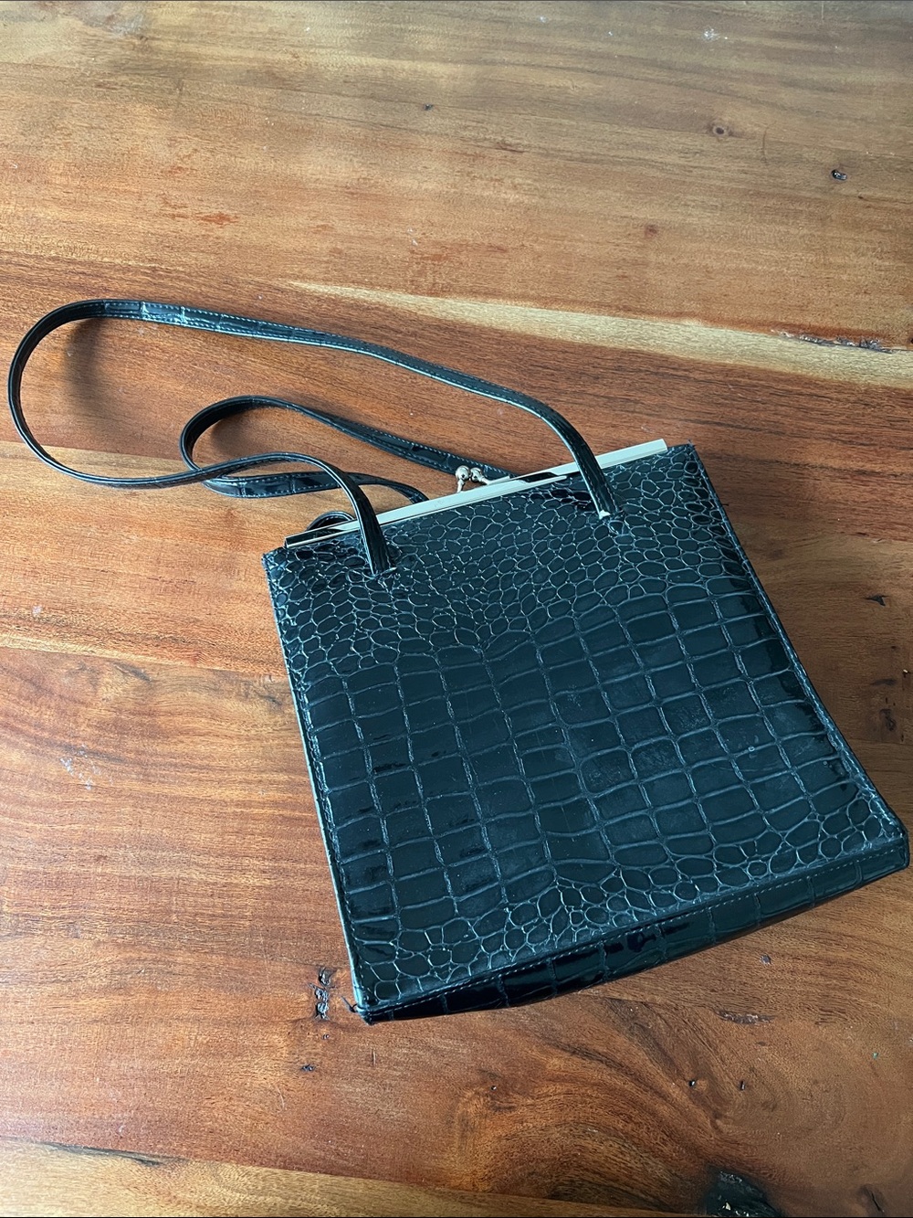 Classic Black Croc-Embossed Tote Handbag